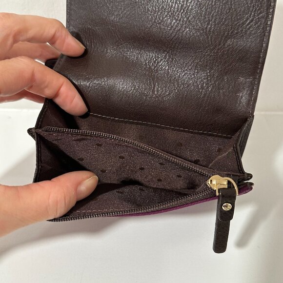 NWOT Kate Spade Wallet Purple Nylon with Brown Leather & Polkadot Interior - Picture 7 of 14